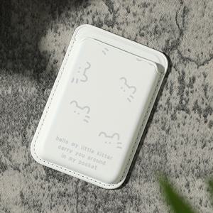 TEMU 아이폰용 럭셔리 패셔너블 화이트 캣 패턴 인공 PU 가죽 자석 카드 홀더, 아이폰 16 15 14 프로 맥스 KA1 PU 가죽 지갑 부착물, 1-2장의 카드 보관 가능, 내장 보안 포켓 장착