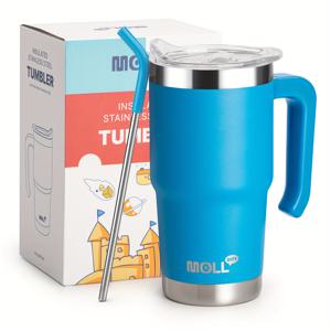 TEMU 1개 473ml/16oz 휴대용 플립탑 단열 텀블러 손잡이 포함, 스테인리스 스틸 이중벽 진공 컵, 스트로우가 있는 여행용 커피 머그, 야외 스포츠 및 피트니스용|텀블러