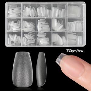 TEMU 330개 매트 짧은 코피 젤 네일 팁 세트, 15개 크기, 아몬드 모양, 순색, 투명, 여성용 DIY 프레스온 아크릴 네일, 홈 네일 아트 확장|네일팁