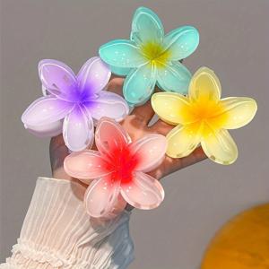 TEMU 4개/세트 8cm 해변 휴가 스타일 헤어 클립 플루메리아 장식 여성 업두 및 하프업 헤어스타일