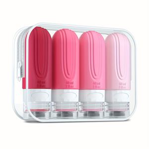 TEMU TSA 승인 2oz 누수 방지 여행용 세면 용품 병, BPA 프리 실리콘 컨테이너와 투명 보관 케이스, 샴푸, 컨디셔너, 로션용 리필 가능 & 압착 가능 (4개 세트)|트래블보틀