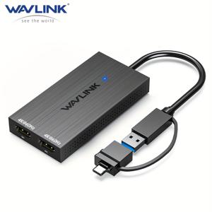 TEMU WAVLINK USB 3.1/USB-C 듀얼 4K@60Hz 디스플레이 어댑터 허브, USB-A/썬더볼트 3/4/USB 4 케이블, 델 HP 서피스 레노버 노트북 및 & M1/M2/M3 맥 호환 가능(드라이버 필요)