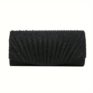 TEMU 반짝이가 들어간 우아한 단색 이브닝 클러치 백, 탈부착 가능한 스트랩, 자석 잠금 장치, 폴리에스터 안감, 파티를 위한 금박 마감