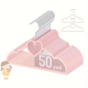TEMU 50개 HOUCOC 청소년용 벨벳 옷걸이 360도 회전 후크 포함, 울트라 슬림 공간 절약형 청소년 의류 옷걸이 코트, 셔츠 및 드레스용, 미끄럼 방지 플라스틱 옷걸이 하트 모양 컷아웃, 옷장 정리 완벽, 청소년 옷장 정리 | 장식용 옷걸이 | 내구성 있는 플라스틱 구조, 옷을 위한 옷걸이