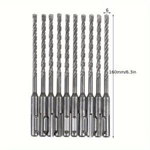 TEMU 10개 SDS+ 드릴 비트 세트 6X160mm, 카바이드 팁, 전기 드릴 비트 세트, 벽돌, 시멘트, 돌 및 콘크리트 재료에 구멍을 뚫기에 적합