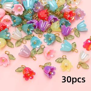 TEMU 30/50개 컬러풀 벨 릴리 플라워 참 - 반투명 레진 DIY 주얼리 만들기 용품, 골드톤 캡 포함 목걸이 팔찌 귀걸이 머리핀 자동차 액세서리 공예 비즈, 대량 주얼리 제작용 참, 팔찌 장식, 골드톤 디테일