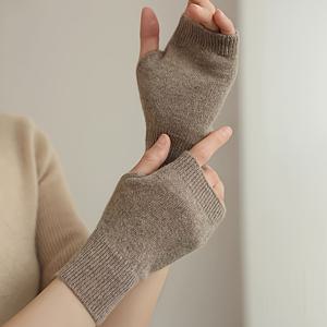 TEMU 여성용 100% 캐시미어 손가락 없는 손수건, 패션용 니트 따뜻한 장갑, 단색, 신축성, 손세탁 가능, 캐주얼 착용용