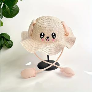 TEMU 어린이용 귀여운 움직이는 귀 스트로햇, 캐릭터 에어백 디자인, 여름철 패션 아웃도어 모자