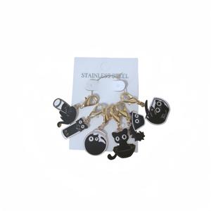 TEMU 1 세트 (6pcs / 세트) 주석 기반 합금 및 철 기반 합금 니트 스티치 마커 블랙 캣 동물 크로셰 래치 DIY 공예 도구