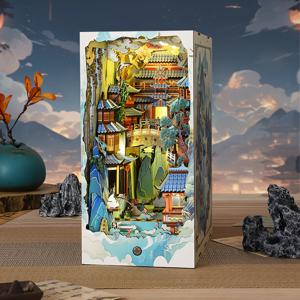 TEMU 1pc QIAOLEXING 3D 나무 책장 모델 키트, DIY 빈티지 동화 인형집, 수제 탁상 장식, 추수감사절, 크리스마스, 할로윈에 이상적, 배터리 작동 (2 AA 포함되지 않음)