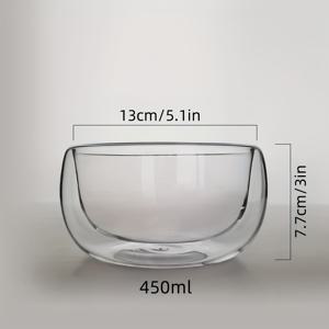 TEMU 1pc 수제 이중 벽 유리 샐러드 볼, 450ml, 투명, 전자레인지 안전, 원형, 과일, 요거트, 베이킹, 가정용 - 패턴 없음