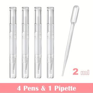 TEMU 5개입 빈 큐티클 오일 펜 세트, 2ml/5ml 일회용 투명 펜과 피펫, 브러시 팁이 있는 빈 네일 오일 펜, 속눈썹 성장 액체 튜브, 화장품 립글로스 컨테이너 어플리케이터용