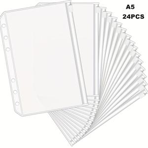 TEMU 12/24pcs A5/A6/A7 링 바인더 포켓, 6 개 구획, 투명 지퍼, 방수 PVC, 예산 관리를 위한 파일 연필 가방 정리함|포카바인더