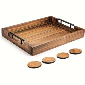 TEMU 핸들이 있는 도시 스타일 나무 아침 식사 서비스 트레이 - 폴리시드 메탈 피니시, 줄무늬 패턴, 주방, 식사, 카페, 침실, 파티, 바베큐, 거실, 풀사이드, 욕실에 다용적 - 크리스마스, 할로윈, 부활절, 아버지의 날, 어머니의 날에 이상적