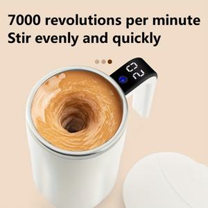 TEMU 1개 304 스테인리스 스틸 자동 혼합 커피 머그컵 온도 표시기, USB 충전식, 200mAh 배터리, ABS 소재, 휴대용 디자인, 가정 및 사무실용 보온 커피 머그