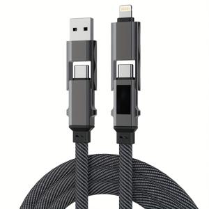 TEMU Macha 자석 합금 240W MAX 5A 4-in-1 고속 충전 데이터 케이블, 실시간 디지털 디스플레이, 삼성 S24, S23, S21, One Plus, Mi 13, Huawei, OPPO, iPhone 시리즈와 호환 가능 - 데이터 전송 지원, 매트 피니시, USB 충전, 남성-남성 커넥터, 80W 최대 출력 전력, 충전 케이블