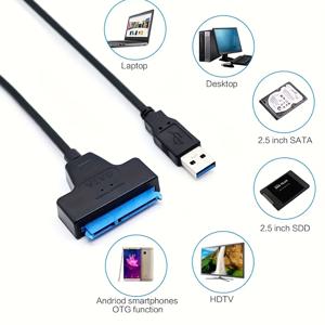 TEMU 2.5인치 및 3.5인치 HDD SSD용 SATA USB 3.0 단순 드라이브 케이블, 최대 4TB 하드 드라이브 지원.