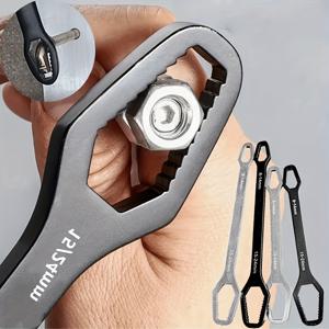 TEMU 1개 다용도 블랙 5mm 두께 토르크 렌치, 조절 가능한 자체 조임 이중 헤드 스패너와 3-17mm 어댑터, 내구성 있는 강철 수동 도구 자동차 및 가정 수리용