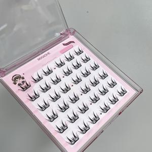 TEMU Mixiaohei의 가루마루 컬렉션 노글루 눈썹 36 클러스터 DIY 노글루 필요 한국 스타일 자연스러운 보는 눈 C-Curl 세그먼트 준비된 눈썹 초보자용 10mm-13mm