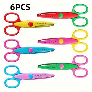 TEMU 6pcs 컬러풀한 장식용 엣지 가위 세트 - 레이스 웨이브 안전 블레이드, 세라티드, 사진, 스케치북에 적합 - 사무실 및 학교 사용에 적합, DIY 크래프트 도구 | 웨이브 엣지 가위