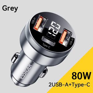 TEMU 승용차，트럭, 자동차에도 사용되는 3포트 C타입 및 2개 USB A 퍼스트 스피드 80W 시거잭,아이폰 14 반시간당 60% 충전, 3포트로 한번에 쉽게 활용되는 다기능성 차량용 고속충전기 그레이 Essager