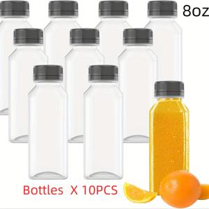 TEMU 10개 파괴 방지 PET 투명 플라스틱 주스 병, 4oz 5oz 8oz 16oz, 빈, 검은 뚜껑, 캠핑, 파티, 주스, 우유 및 기타 음료용
