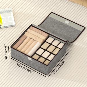 TEMU 1pc 속옷 보관함, 안과 리넨 재질로 제작, 다수의 구획을 특징으로, 대용량, 옷장, 침실, 방에서 속옷, 팬티, 양말 등 보관에 적합.