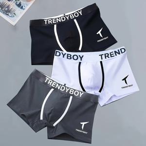 TEMU 3pcs 남성용 단색 컬러 복서 브리프, 세련된 문자 인쇄 통기성 편안한 복서 트렁크, 신축성있는 스포츠 반바지, 일상복용 남성용 캐주얼 속옷