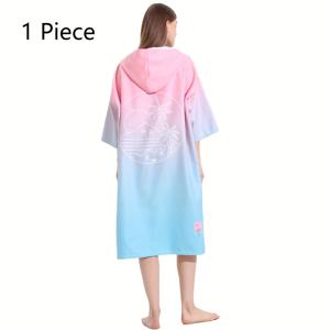 TEMU 남성 및 여성을 위한 1개의 그라데이션 후드 비치 서핑 타월, 입을 수 있는 목욕 타월, 흡수력이 뛰어나고 빠르게 건조하는 목욕 가운, 비치 목욕 샤워 야외 캠핑 여행 수영장 파티에 적합한, 이상적인 비치 필수품|비치타올|샤워타올|샤워가운