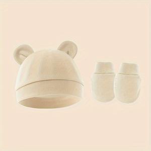 TEMU 2개 어린이용 모자 방지 스크래치 장갑 봄과 가을 어린이용 방풍 귀 보호 모자 귀여운 작은 귀 커버 모자 일상 착용 및 놀이에 적합 0-6개월 머리 둘레 31-42cm
