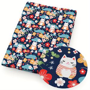 TEMU 1개 50cm x 145cm 행운의 고양이 프린트 폴리에스터 원단 - 전통적인 모티브가 있는 생동감 넘치는 일본 스타일 디자인, 퀼팅 및 바느질용 경량 105g/m², 인형 옷 및 간호사 모자 봉제, 바느질 프로젝트에 적합 | 일본식 모티프 패브릭 | 컬러풀한 프린트, 바느질용 원단, DIY 지갑 만들기