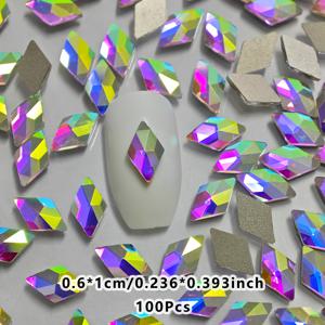 TEMU 100개 반짝이는 AB 컬러 네일 젬 - 다면 모양, DIY & 살롱 네일 아트용 플랫 백 유리 라인스톤