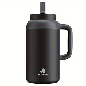 TEMU POWCAN 64oz 스테인리스 스틸 보온 텀블러, 손잡이 & 빨대 뚜껑 포함 - 누수 방지, 식기 세척기 사용 가능, 음료를 36시간 동안 차갑게 유지, 미끄럼 방지 베이스 - 집, 사무실, 체육관에 완벽함|텀블러