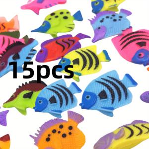 TEMU 15pcs 플라스틱 수족관 물고기 인공 물고기 문자 부유 물고기 장식 현실적인 움직이는 물고기 장식 열대어 수족관 욕실 장난감