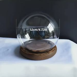 TEMU 【휴일 기쁨】 빈티지 영감 투명 유리 돔과 나무 베이스 - 손으로 만든 둥근 디스플레이 케이스, 영원한 꽃을 위한 DIY 홈 & 오피스 장식, 할로윈, 크리스마스 등 다양한 휴일에 완벽함, 집안의 장식품, 크리스마스 장식