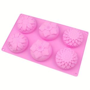 TEMU 6개 구멍 실리콘 모드 세트, 3D 꽃 디자인, 원형 모양, 수동 DIY 베이킹 케이크 모드, 수제 비누 및 월병 케이크 모드, 데이 크래프팅 및 디저트에 완벽