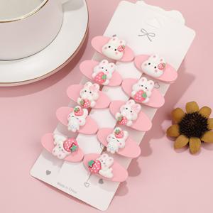 TEMU 10pcs 레진 토끼 보비 핀, 귀여운 핑크 동물 헤어 클립, 비직조 직물, 청소년 및 성인용 다기능 헤어 액세서리