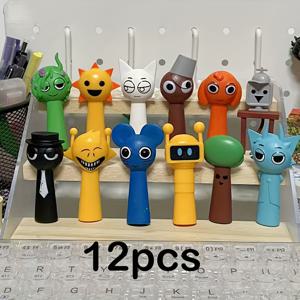 TEMU [12pcs 귀여운 만화 리듬 박스 스탯추 세트] 12pcs 귀여운 만화 리듬 박스 스탯추 세트, 독특한 액션 피규어 캐릭터, 케이크/테이블톱 장식에 이상적, 추수감사절, 크리스마스, , 할로윈 선물, 집, 주방, 욕실, 파티 테마, 수집가 및 선물에 이상적