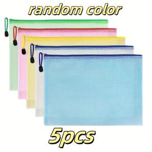 TEMU 5pcs 투명 메쉬 지퍼 파일 저장 가방, PVC 재질로 제작, 가정용 잡화, 학교, 사무실 저장용