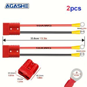 TEMU AGASHE 2개입 50A 배터리 어댑터와 10AWG 케이블과 O-터미널 - 전기 지게차 충전 플러그 케이블, 윈치 트레일러 커넥터 키트, 앤더슨 파워 레버 호환용 빠른 릴리스 충전 플러그 연결 키트, 비전자