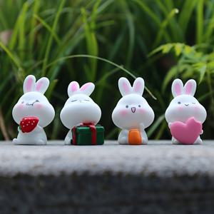 TEMU 귀여운 미니 레진 토끼 피규어 4개 세트 - 하트와 함께하는 귀여운 만화 토끼 장식, 선물 상자 및 딸기 포함, 집과 책상, 그리고 휴일 파티 장식에 완벽함