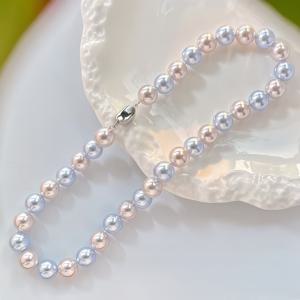 TEMU 12mm/0.2인치 모란디 듀얼톤 여성용 비즈 목걸이 초커, 우아한 패션 넥체인, 캐주얼 복장에 어울리는 발렌타인데이 선물용 고급스러운 선물 상자 포장|목걸이|비즈목걸이