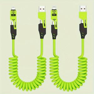 TEMU 2개-4인치 1형 타입-C/USB C를 타입-C로 빠른 충전 충전 케이블 USB 스프링 케이블 PD 27W를 지원하는 아이폰 16/15/14/13/12/11, 화웨이, 삼성의 리트렉터블 USB 충전 케이블