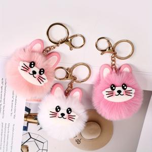 TEMU 3개 귀여운 플러피 고양이 키체인 세트 - 소프트 핑크 & 화이트, 검은색 귀와 눈이 달린 사랑스러운 키티 키체인 액세서리, 여성용 내구성 있는 메탈 키링, 홈 카 데코 & 일상 필수품, 페이키한 질감|키링|키링부자재