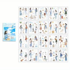TEMU 애니메이션 테마 스크랩북 스티커 20장 세트 - 불규칙한 모양과 헤링본 패턴이 있는 160개 이상의 매트 플라스틱 자체 접착 스티커, 일기장 장식용 글리터 포인트 애니메이션 스티커|다이어리|일기장