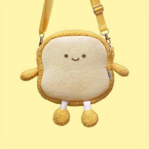 TEMU 귀여운 토스트빵 크로스바디백, 표정이 푹신한 숄더백, 데일리용으로 딱 좋은 슬링백