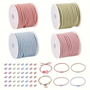 TEMU DIY 마카롱 컬러 주얼리 만들기 키트, 20m 나일론 탄성 밴드 및 100개 플라스틱 튜브 버클 포함, 헤어 타이 팔찌 주얼리 만들기 액세서리