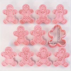 TEMU 10pcs, 진저 브레드 맨 쿠키 커터, 크리스마스 쿠키 Embosser, 페이스트리 커터 세트, 비스킷 몰드, 베이킹 도구, 주방 액세서리, 크리스마스 장식
