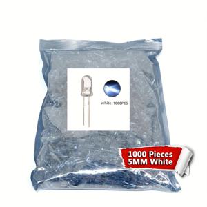 TEMU DIY 프로젝트용 1000개 5mm LED 발광 다이오드 전구, 전자 부품, 2V-3V, 멀티컬러 옵션(화이트, 레드, 그린, 블루, 옐로우, 오렌지, 핑크, 퍼플, 웜 화이트) - 투명 플라스틱 하우징, 금속 리드, 7.0 x 1.25 x 1.0cm