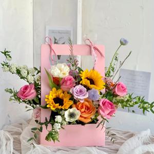 TEMU 10개, DIY 꽃 예술 활동 꽃꽂이 바구니, 손 꽃 바구니, 종이 크리스마스 꽃 토트 백, 꽃다발 포장 백, 꽃꽂이 용품 포장 재료, 손 꽃 상자, 선물 포장 백, 꽃 상자
